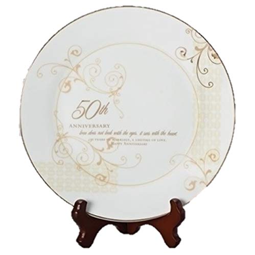 50th Wedding Anniversary Love Sees with the Heart Porcelain Plate with Stand by Roman