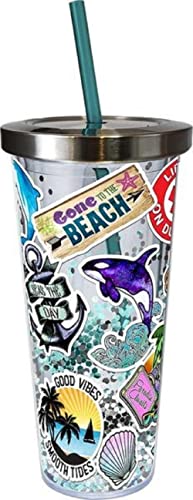 Spoontiques Nautical Sticker Art Glitter Cup, Gift for Kids and Adults, Holds Hot and Cold Beverages