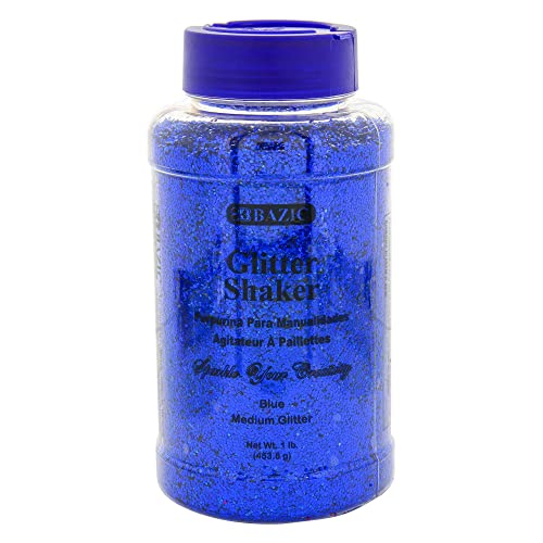 BAZIC Glitter Shaker 1 LB Blue Color, Sparkling Powder in Large Jar for Kids Slime Paints Crafts Nail Art Polish Skin Halloween Party, 1-Pack