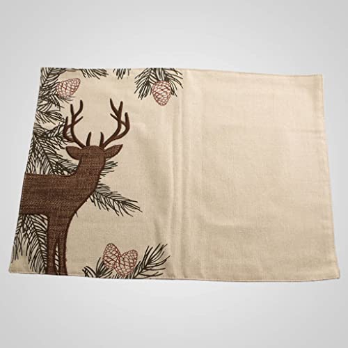 Lipco Deer Pine Applique Placemat, 17,50-inch Length, Fabric, Brown, for Kitchen Use, Kitchen Accessories, Décor Use, Gift