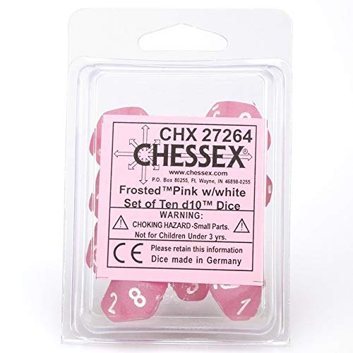 Dice - Frosted - d10 Chessex D10 Pink w/White (10)