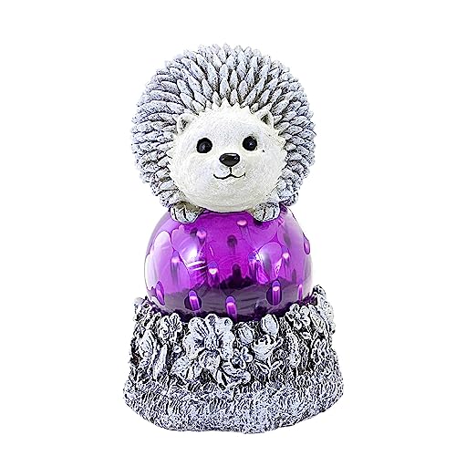 Roman LED Solar Pudgy Pals Garden Statue, Resin, Outdoor Decoration (Hedgehog, 8.5-inch Height)