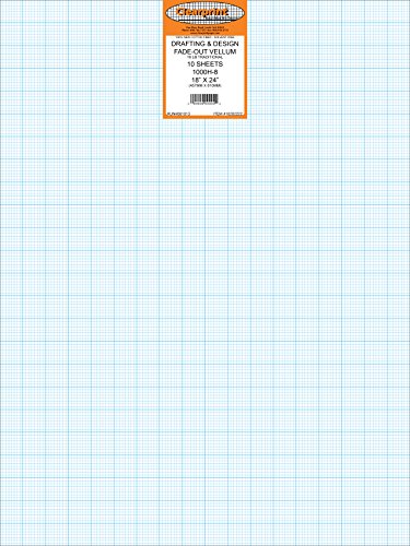 Chartpak Clearprint Vellum Sheets with 8x8 Fade-Out Grid, 18x24 Inches, 16 lb., 60 GSM, 1000H 100% Cotton, 10 Sheets Per Pack, Translucent White (10202222)