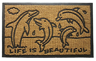 Imports Decor Rubber Back Coir Doormat, Dolphin Family, 18" by 30"