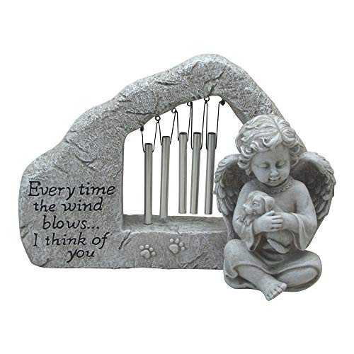 Comfy Hour Pet In Loving Memory Collection Resin Memorial Stone Windchime Dog and Angel Pet Statue, Faithful Memory of Dog&
