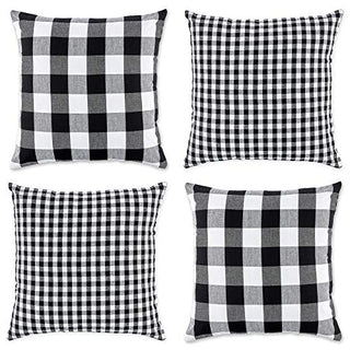DII Design Throw Pillow Cover Collection Decorative Cotton Set, Machine Washable, 18x18, Black Gingham, 4 Piece