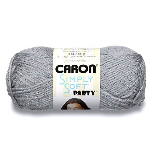 Spinrite Yarns (CA) Caron Simply Soft Party Yarn, 3 oz, Medium Worsted 4 Gauge, - Silver - For Crochet, Knitting & Crafting
