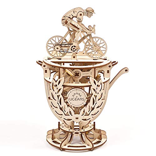 Ukidz UGEARS Automaton Cyclist 3D Puzzle - Self-Assembly 3D Wooden Puzzles for Adults and Kids - Classic Tour De France Cup Bicycle Wood Model Kit - Creative 3D Puzzles for Adults - DIY Cyclists Gifts