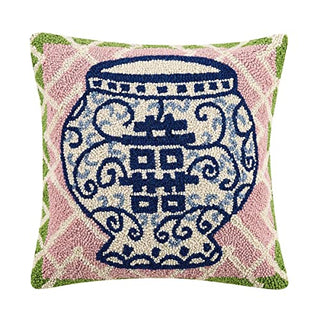 Peking Handicraft 30TG405C16SQ Double Happiness Poly Filled Hook Pillow, 16-inch Square, Wool and Cotton
