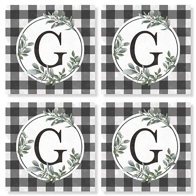 Carson Home Letter G House Coaster, 4-inch Square, Set of 4