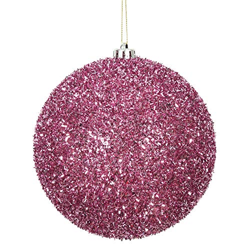 Vickerman 6" Pink Tinsel Ball Ornament, 2 per Bag