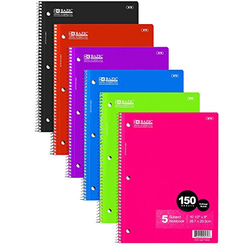 BAZIC C/R 150 Ct. 5-Subject Spiral Notebook
