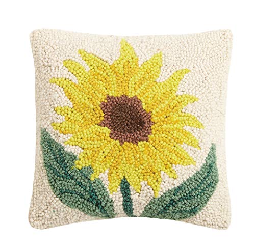 Peking Handicraft 30JES1577C10SQ Sunflower Hook Pillow, 10-inch Square, Wool and Cotton