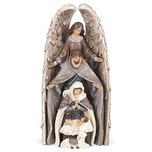 Roman 133532 Nesting Holy Family with Angel Plum Color Set of 4, 11 inch, Multicolor