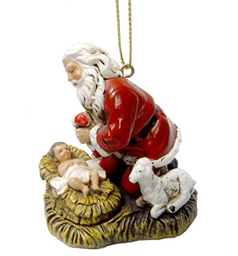Roman 2.5" Kneeling Santa with Baby Jesus Christmas Ornaments