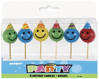 Unique Industries Unique 71185 Smiley Face Birthday Candles, 6ct, Multicolor