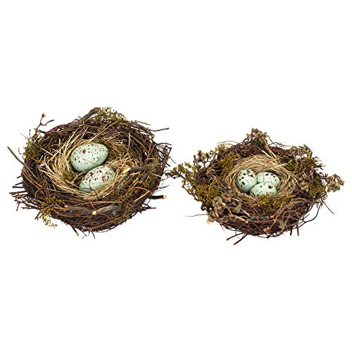 Melrose 58180 Twig and Foam Robin's Nests with Eggs Tabletop, Set of 2