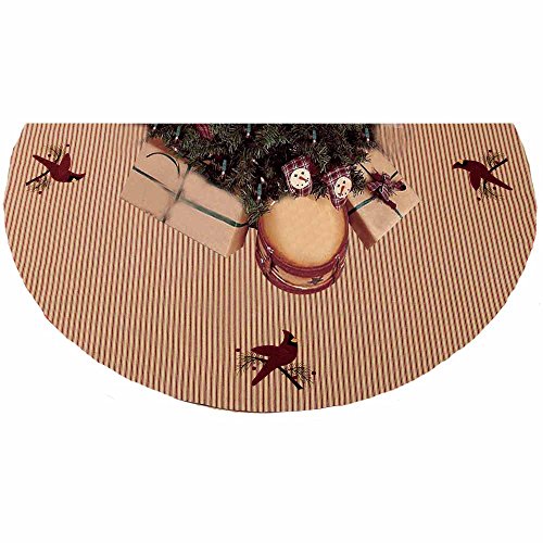 Home Collection by Raghu TSAR0026 Barn Red & Nutmeg Ticking Cardinal Tree Skirt, 45" D