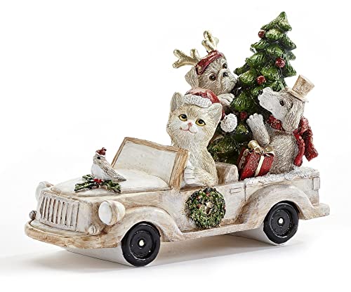 Giftcraft 682560 Christmas Cat and Dog in Truck Figurine, 4.5 inch, Polyresin
