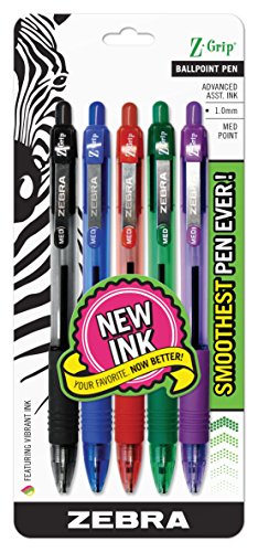 Zebra Z-Grip Ball Point Pen, Medium Point, Assorted Ink - 5 pens