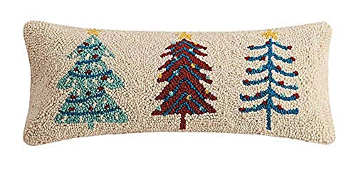 Peking Handicraft 31TG95C20OB Christmas Trees Hook Throw Pillow, 20-inch Length, Wool and Cotton