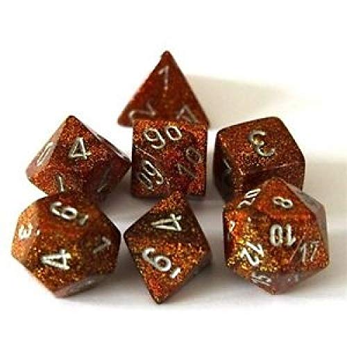 DND Dice Set-Chessex D&D Dice-16mm Glitter Gold and Silver Plastic Polyhedral Dice Set-Dungeons and Dragons Dice Includes 7 Dice - D4 D6 D8 D10 D12 D20 D% (CHX27503)