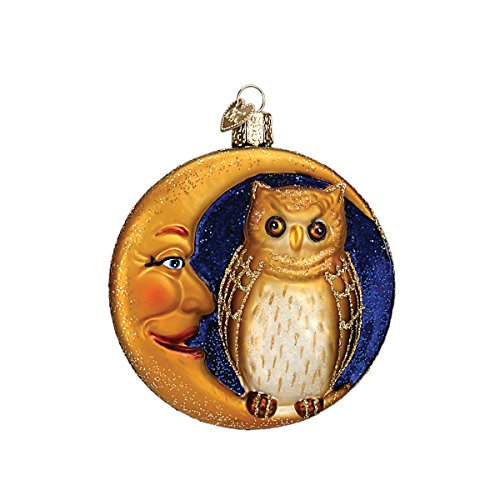 Old World Christmas Halloween Decorations Glass Blown Ornaments for Christmas Tree Owl in Moon