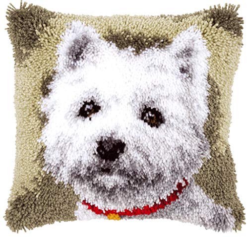Vervaco PN-0145648 | Lrg Hole Canvas Westie Cushion Front Latch Hook Kit | 40cm
