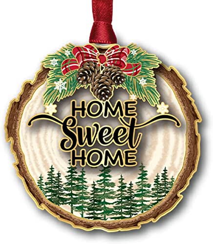 Beacon Design Home Sweet Home Wood Slice Ornament with Pine Cone Wreath, Tree Decoration for Nature Forest Lover Retirement