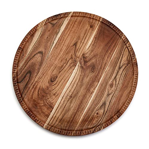 Two's Company 53611 Rotating Charcuterie Board with Hand-Etched Border, Acacia Wood, 20.25-inch Depth