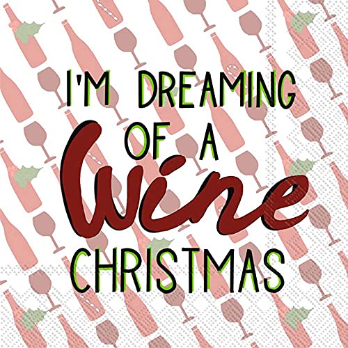 Boston International IHR 3-Ply Paper Napkins, 20-Count Cocktail Size, Wine Christmas