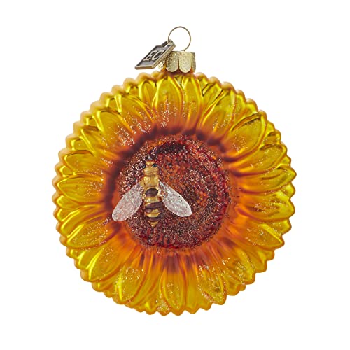 Raz Sunflower with Bee Christmas Figurine Ornament 4" Glass Hanging Ornament Christmas Tree Decoration