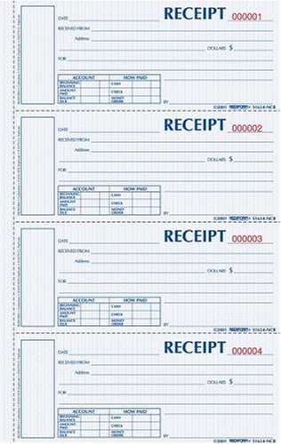 Blueline Rediform Money Receipt Book, Hardbound, 2 x 6.875 inches, 4 per Page, 200 Triplicates (S1657NCL)