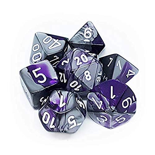Chessex GeminiT Polyhedral 7-Die Set, Purple/Steel/White