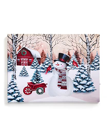 Giftcraft 684031 Christmas LED Canvas Print Snowman and Barn, 15.75-invh Length