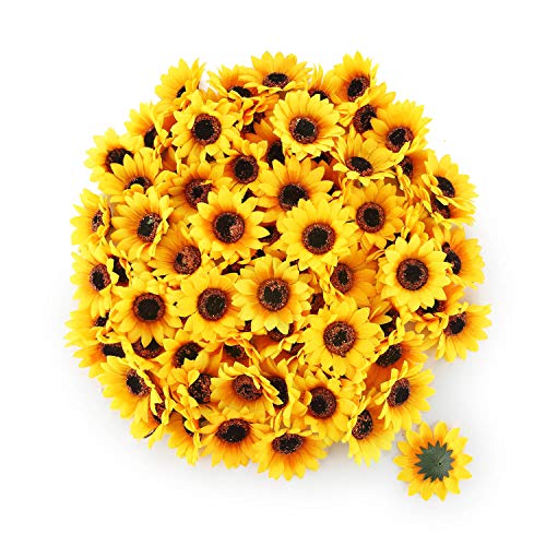 ComSaf T4U 100PCS Artificial Silk Sunflower Heads Faux Sunflower Heads in Yellow for Home Garden Wedding Party Decoration Garland Wreath DIY Craft(Diameter:2.75”)