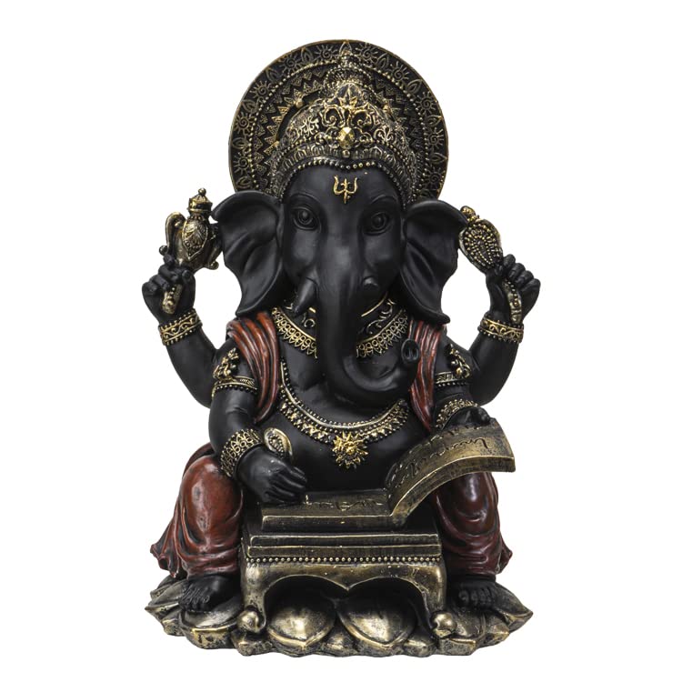 Pacific Trading Giftware Ganesha with Scroll Figurine, Multicolor