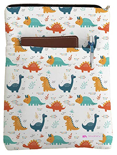 Shelftify Cute Dinosaurs Book Sleeve - Book Cover for Hardcover and Paperback - Book Lover Gift - Notebooks and Pens Not Included