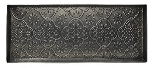 Larry Traverso Medallion Pattern Metal Boot-Tray, 30 x 13 inches, Zinc Finish