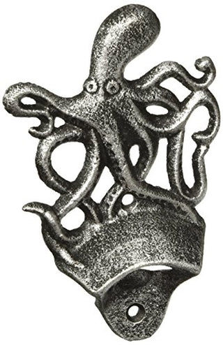 Hampton Iron Antique Silver Cast Iron Wall Mounted Octopus Bottle Opener