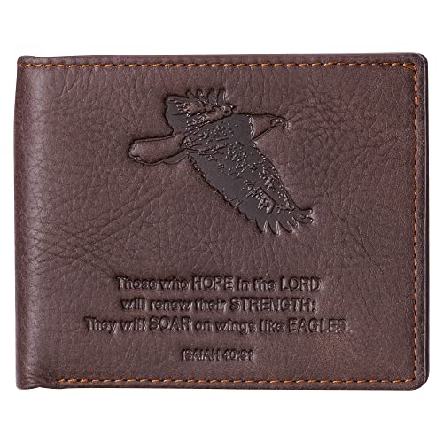 Christian Art Gifts Genuine Leather Wallet for Men | Wings Like Eagles ‚Äì Isaiah 40:31 Bible Verse | Quality Classic Brown Leather Bifold Wallet | Christian Gifts for Men