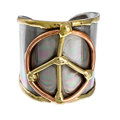 Anju Tri-Tone Peace Adjustable Cuff Ring