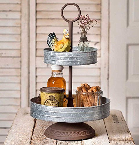 CTW Rustic Metal Two Tier Annabeth Tray 12"D x 19"H