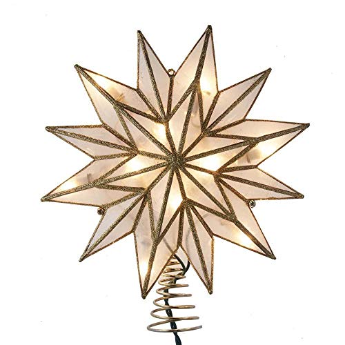 Kurt Adler Adler 9.06-Inch UL 10-Light 12-Point Gold Capiz Star Treetop Tree Topper, Multi
