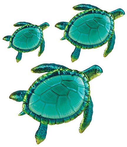 Sunset Vista Comfy Hour Ocean Voyage with Sea Turtles Collection Coastal Ocean Sea Turtles Hanging Wall Art Decor Set (3 Pieces - Large), Outdoor or Indoor, Metal and Glass, Green