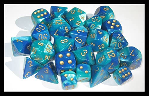 Chessex DND Dice Set D&D Dice-12mm Gemini Blue, Teal, and Gold Plastic Polyhedral Dice Set-Dungeons and Dragons Dice Includes 36 Dice – D6