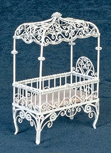 Aztec Imports Dollhouse Miniature White Wire Canopy Crib