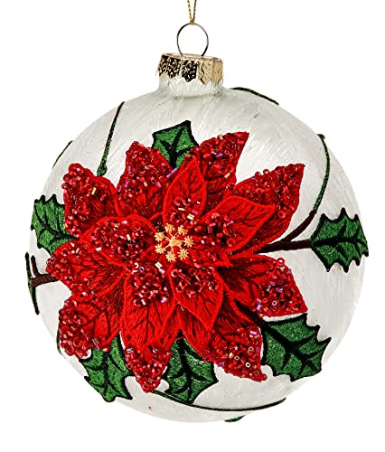 Regency International 5" Glass Fabric Poinsettia First Ball Ornament
