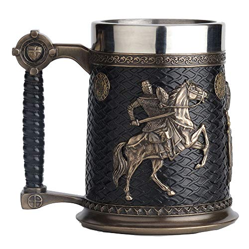 Unicorn Studio Veronese Design 5.75 Inch 0.5 L Crusader And Saladin Templar Sigil Beer Stein With Stainless Steel Tumbler Sculpture Cup Figurine Mug