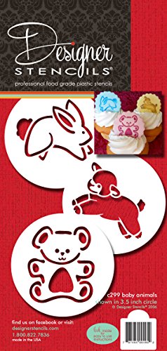 Designer Stencils Baby Animals Cookie Stencils, (Lamb, Bunny, Teddy Bear), Beige/semi-transparent